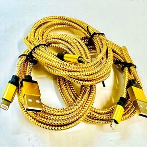 3 PCS of 6FT Braided USB Lightning Cable Charger for All iPhone Models. Yellow.